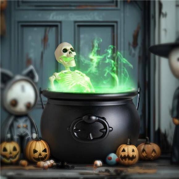 Halloween Decor - Cauldron Halloween Decor with Black Plastic Witches Cauldron - Picture 3 of 8